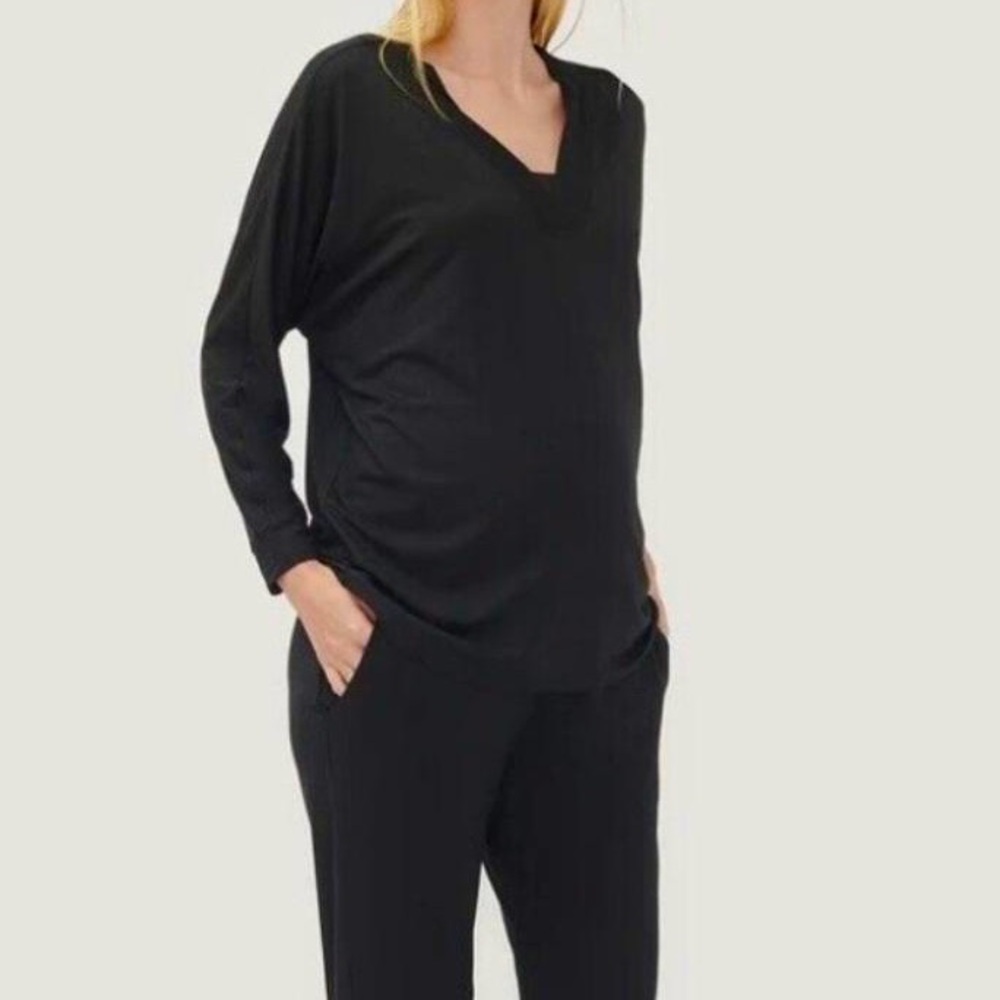 Hatch Maternity the visitor top V-Neck Long Sleeve black tencel M - Picture 2 of 3